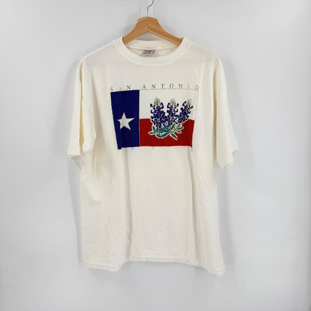 Vintage Ribbed T-Shirt White XL San Antonio Texas Bluebonnet Graphic Made in USA